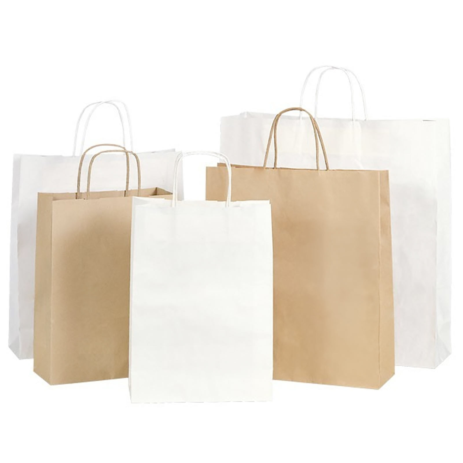 Shopper in carta avana e bianca con maniglia ritorta
